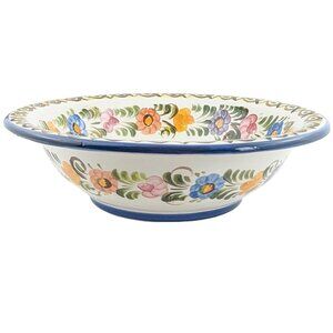 Vintage Decorative Bowl Ceramic Hand Painted Folk Art Widerstrom 13.75" 1987